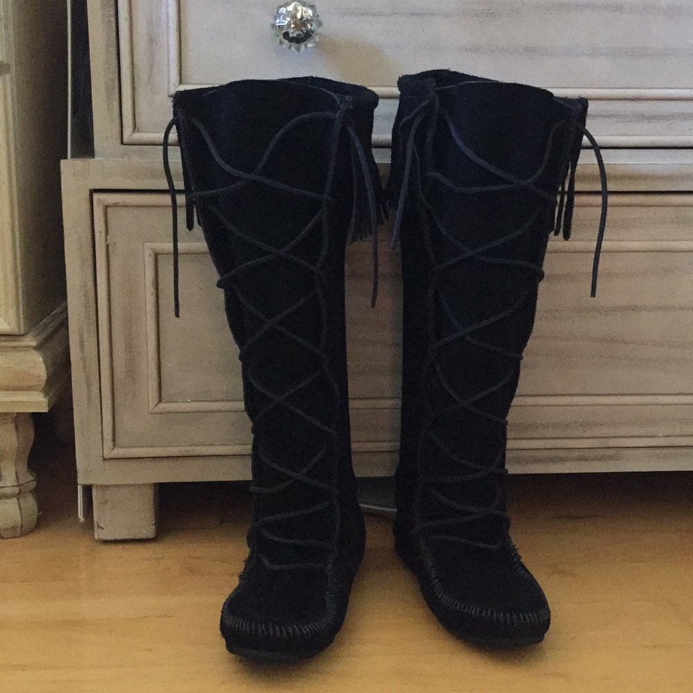 Black Suede Hippie Moccasin Boots